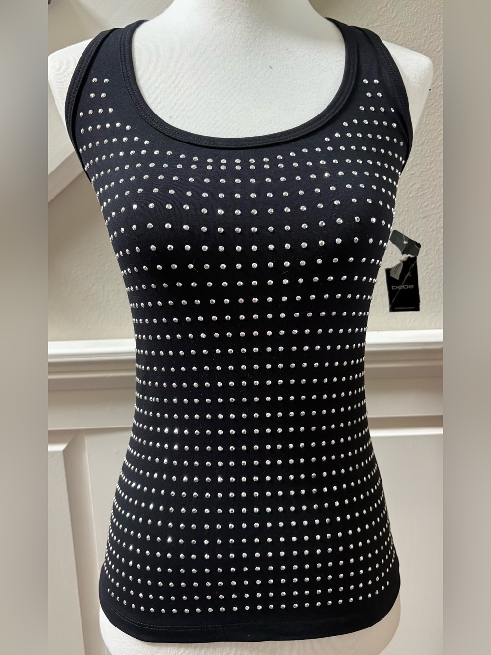 Bebe Sport Black Studded Rhinestone Racerback Tank-Small-NWT